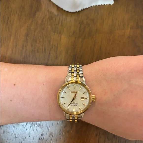 Seiko Presage 30mm Gold and Silver Two-Tone Watch with Date Window